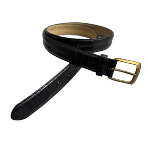 Bosca Essentials Leather Belt Mens Size 40 Black Brass Buckle Croc Emboss Dress